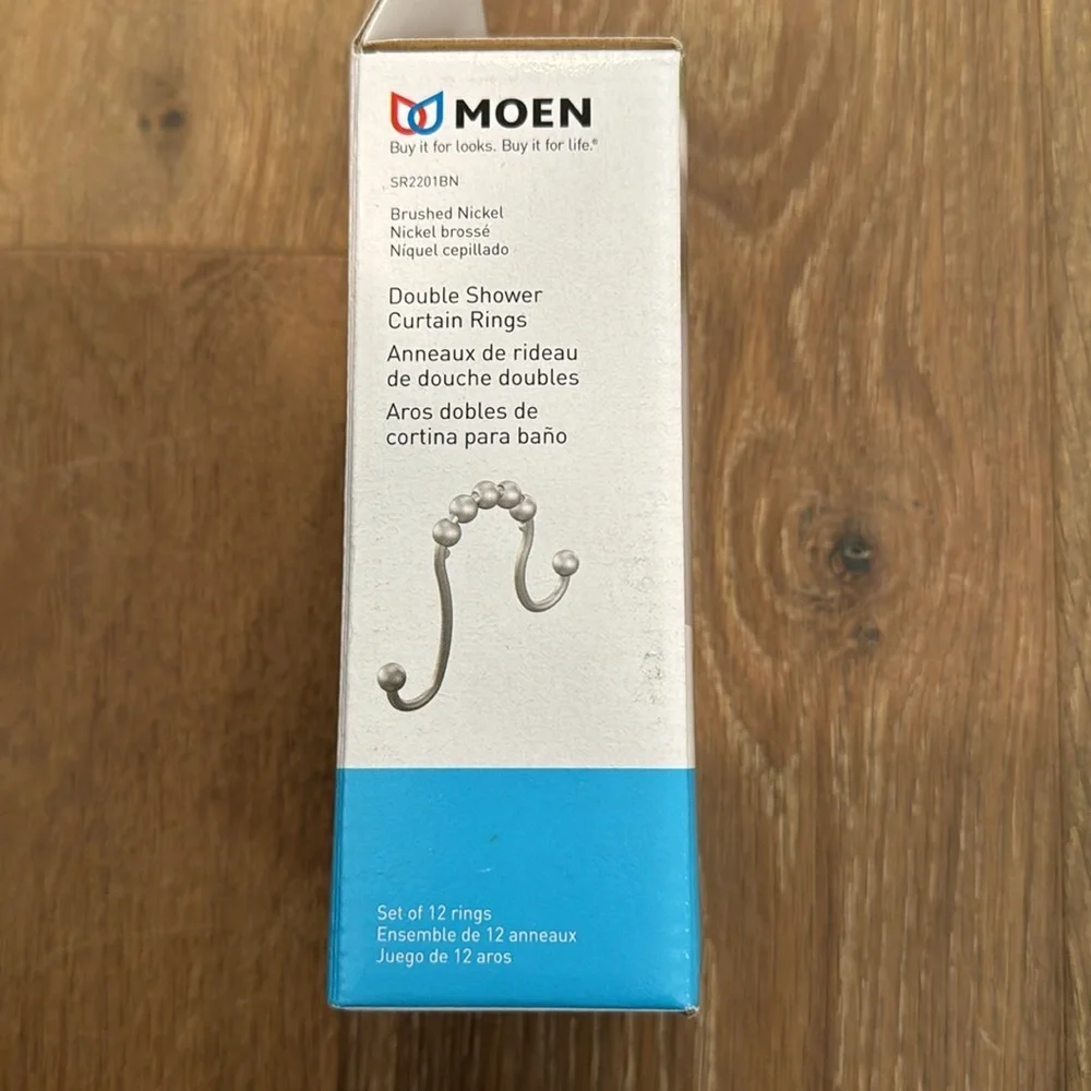 NWT MOEN Double Shower Curtain Rings Brushed Nickel SR2201BN